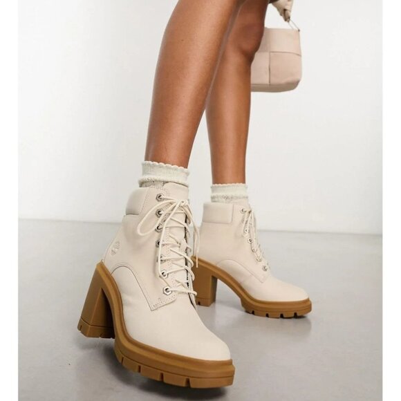 Timberland Allington Heights Heel Ankle Boot Platform Combat Lace Up Natural US6 - Picture 1 of 13